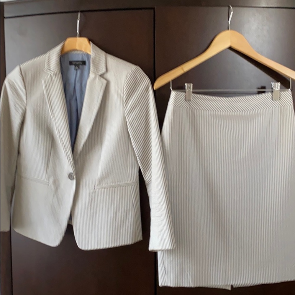 Cream and grey seersucker suit - Ann Taylor